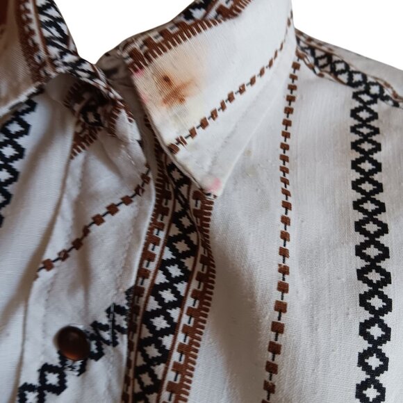 Vintage Women's Medium Tunic Top 1970s Striped Geometric Dallas Groovy Granny - Picture 3 of 8